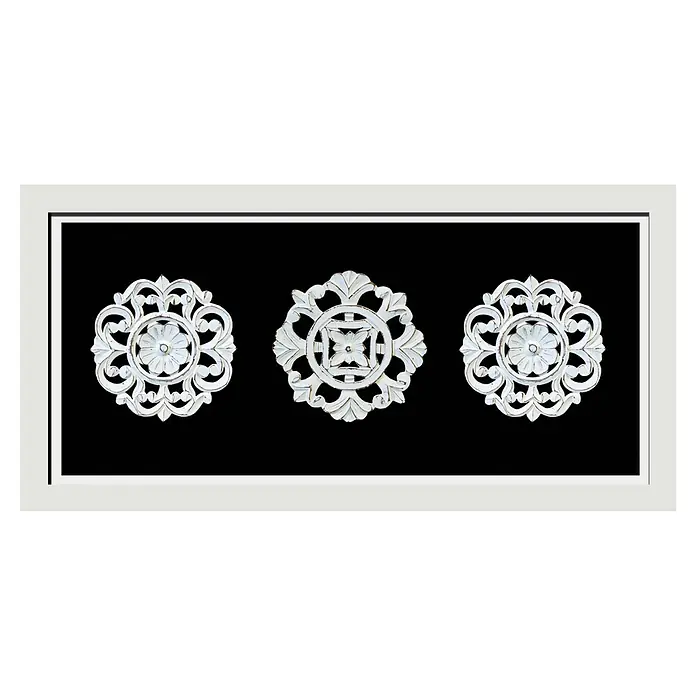 Cuadro de madera Mandala X3 - Mandalas Blanco/Negro, An x Al: 120 x 55 cm - Vista frontal