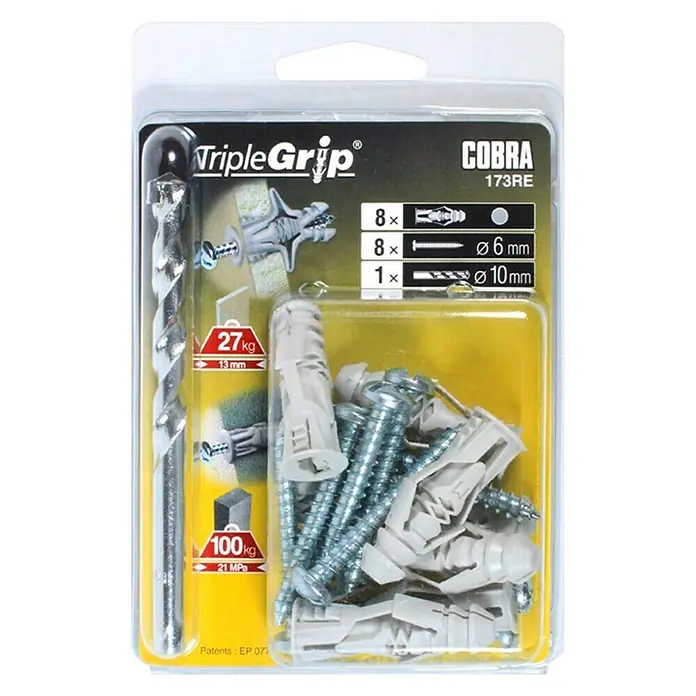 Cobra Univerzalne tiple TripleGrip - Polietilen, 8 kom, S rubom - Pogled sprijeda