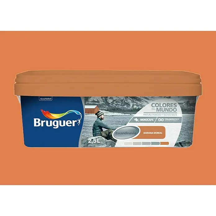 Bruguer Colores del Mundo Pintura para paredes - Escandinavia Naranja boreal, 2,5 l, Mate