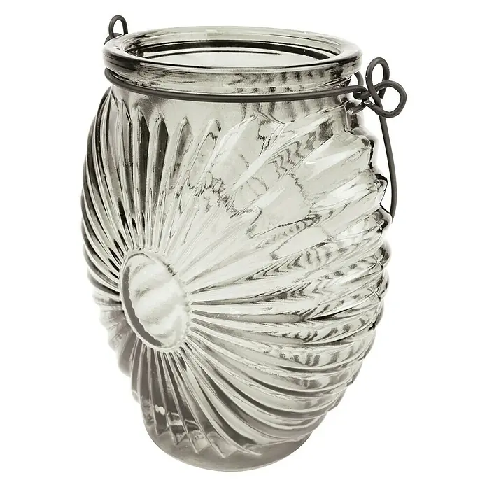 Windlicht - 9,7 x 3 x 12 cm, Glas, Dekor: Gerillt