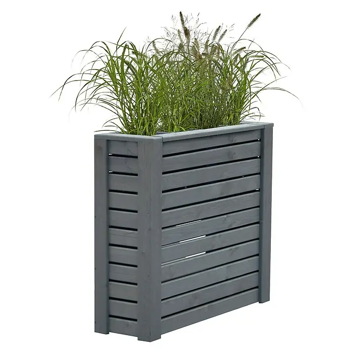 Pflanzkasten Sichtschutz - Außenmaß (L x B x H): 116 x 40 x 90 cm, Holz, Grau - Diagonale Ansicht
