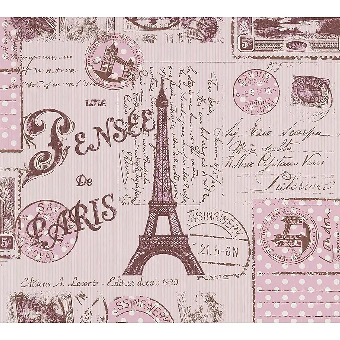 AS Creation Boys And Girls 6 Papiertapete Briefe aus Paris - Pink, Motiv, 10,05 x 0,53 m - Detailaufnahme