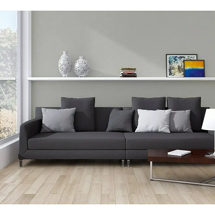 AS Creation Linen Style Vliestapete Meliert - Grau, Uni, 10,05 x 0,53 m - Stimmungsaufnahme