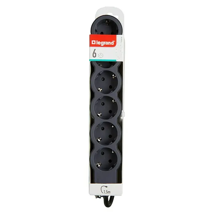 Legrand Base de enchufe múltiple Standard - Negro, Longitud del cable: 1,5 m, 6 ud. - Vista descendente