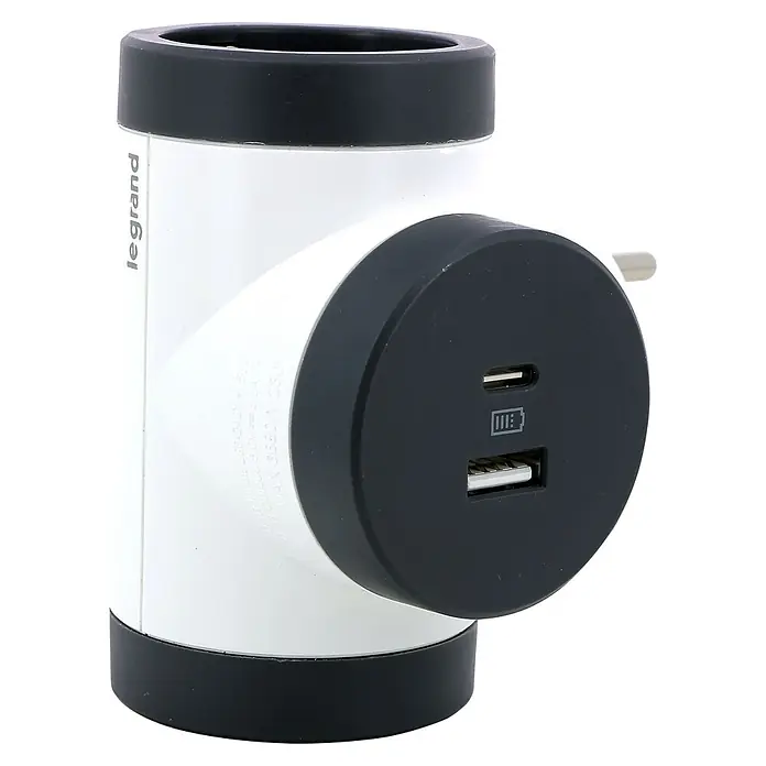Legrand Ladrón Rotativo - Blanco/Negro, 16 A, 3.680 W - Vista angular
