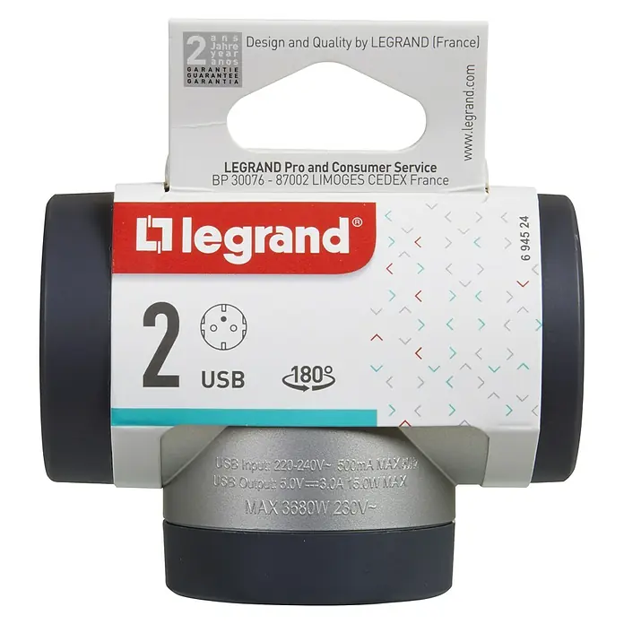 Legrand Ladrón Rotativo - Aluminio, 16 A, 3.680 W - Vista frontal