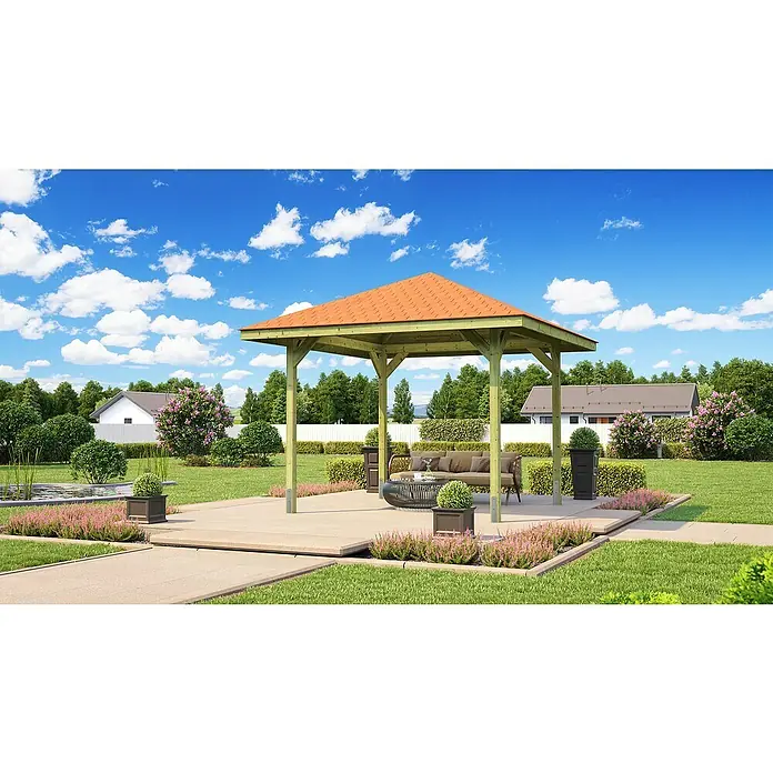 Weka Pavillon Gartenoase 651 - L x B: 333 x 333 cm, Mit Dachschindeln - Stimmungsaufnahme