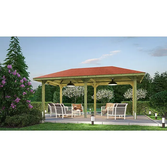 Weka Pavillon Gartenoase 651 B - L x B: 333 x 584 cm, Mit Dachschindeln - Stimmungsaufnahme