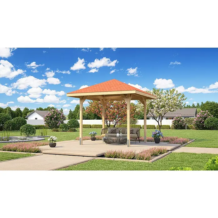 Weka Pavillon Gartenoase 651 - L x B: 294 x 294 cm, Mit Dachschindeln - Stimmungsaufnahme