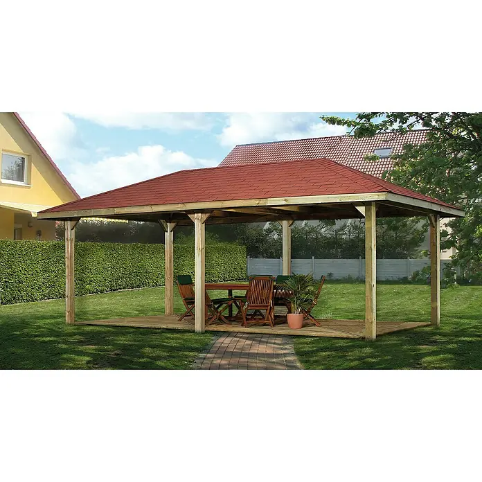 Weka Pavillon Gartenoase 651 B - L x B: 380 x 678 cm, Mit Dachschindeln - Stimmungsaufnahme