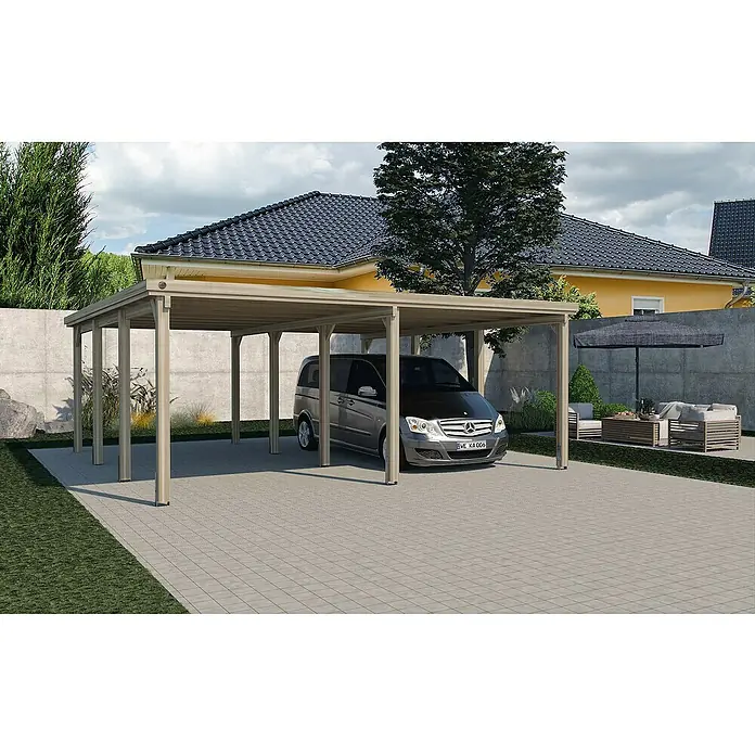 Weka Carport Optima Duo - 6,12 x 6,03 m, Einfahrtshöhe: 2,15 m, Schneelast: 125 kg/m² - Stimmungsaufnahme