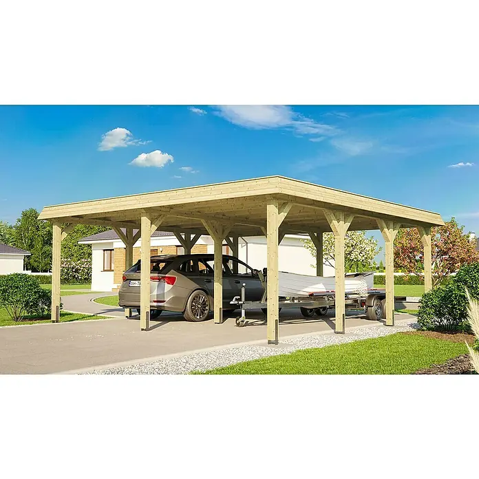 Weka Carport - 6,39 x 6,22 m, Einfahrtshöhe: 2,09 m, Schneelast: 200 kg/m² - Stimmungsaufnahme