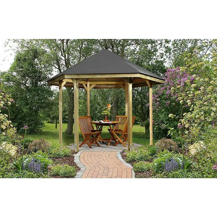 Weka Pavillon 656 - L x B: 376 x 326 cm, Rot - Stimmungsaufnahme