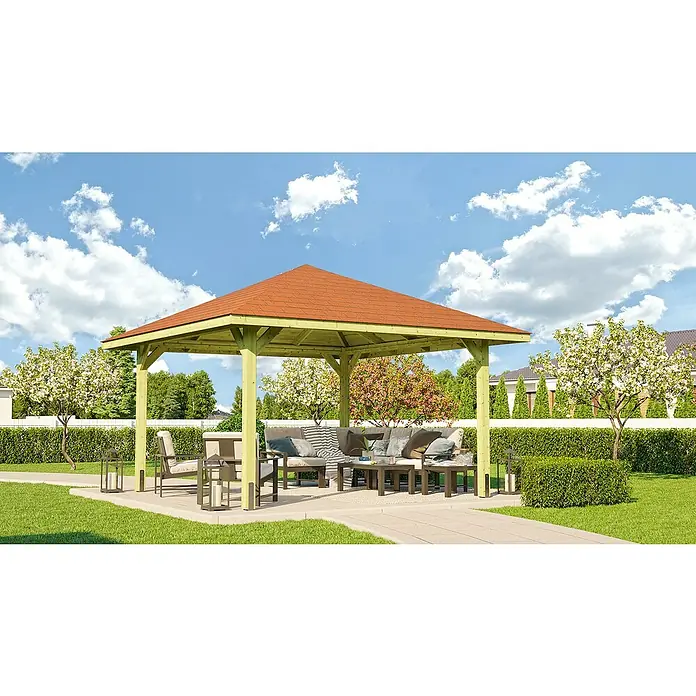 Weka Pavillon Gartenoase 651 A - L x B: 433 x 433 cm, Mit Dachschindeln - Stimmungsaufnahme