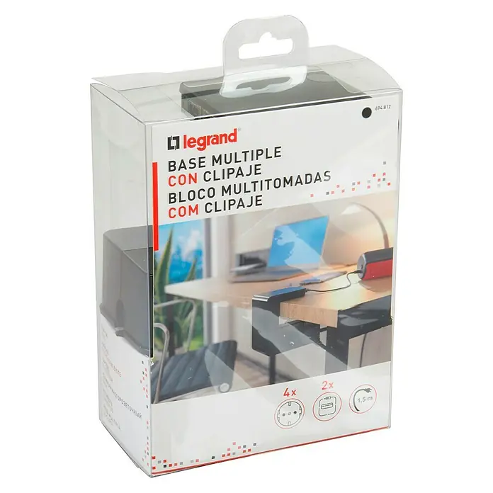 Legrand Ladrón  Upower 4x2P USB - Negro, Número de enchufes Euro: 4 ud., 16 A - Vista angular