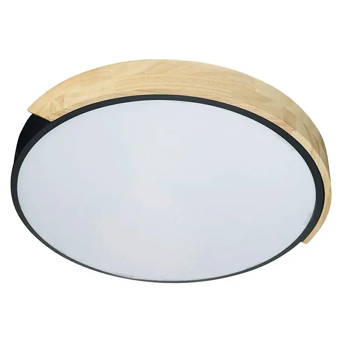 Leds-C4 Plafón LED redondo Melo - 20 W, Ø x Al: 40 x 5 cm, Negro/Madera, Blanco, Blanco neutro - Vista ascendente