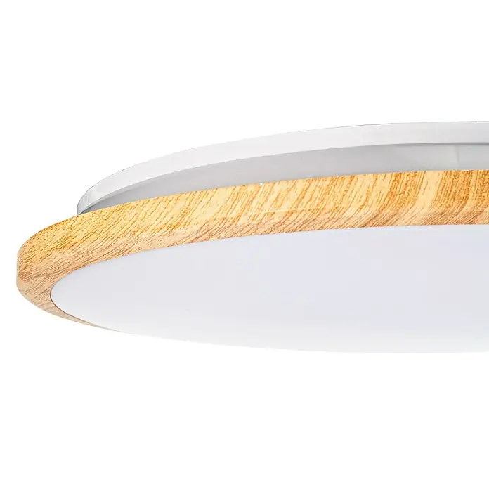 Leds-C4 Plafón LED redondo Willy - 17,7 W, Ø x Al: 30 x 5,5 cm, Madera, Blanco, Blanco neutro - Primer plano