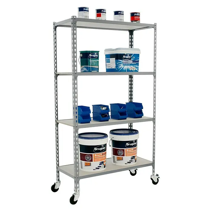 Simonrack Maderclick Estantería metálica Mobile Plus - L x An x Al: 50 x 100 x 150 cm, Capacidad de carga: 150 kg/balda, Número de baldas: 4 ud., Gris