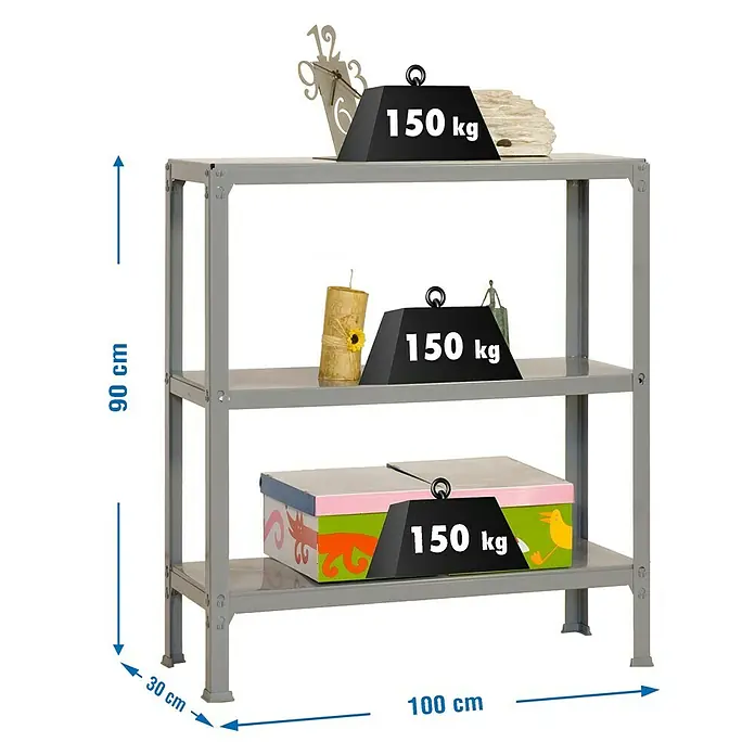 Simonrack Homeclick Estantería metálica Plus - L x An x Al: 30 x 100 x 90 cm, Capacidad de carga: 150 kg/balda, Número de baldas: 3 ud., Inserción, Gris
