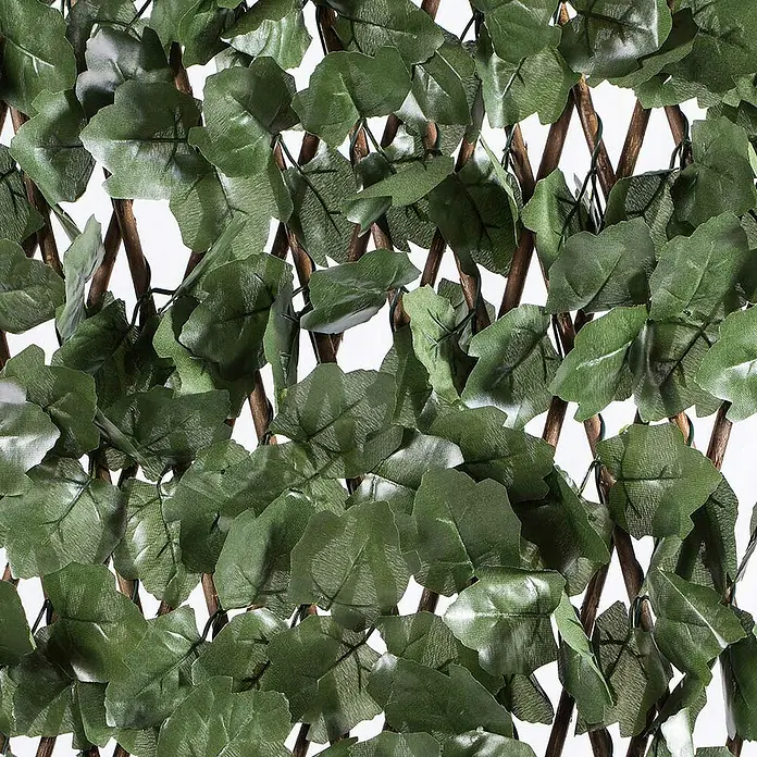 Celosía extensible con hojas - 2 x 1 m, Plástico, Marrón/Verde - Primer plano