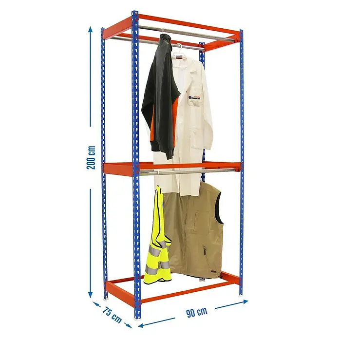 Simonrack Simonclothing Estantería metálica Double 2 - L x An x Al: 75 x 90 x 200 cm, Capacidad de carga: 25 kg/balda, Azul/Naranja