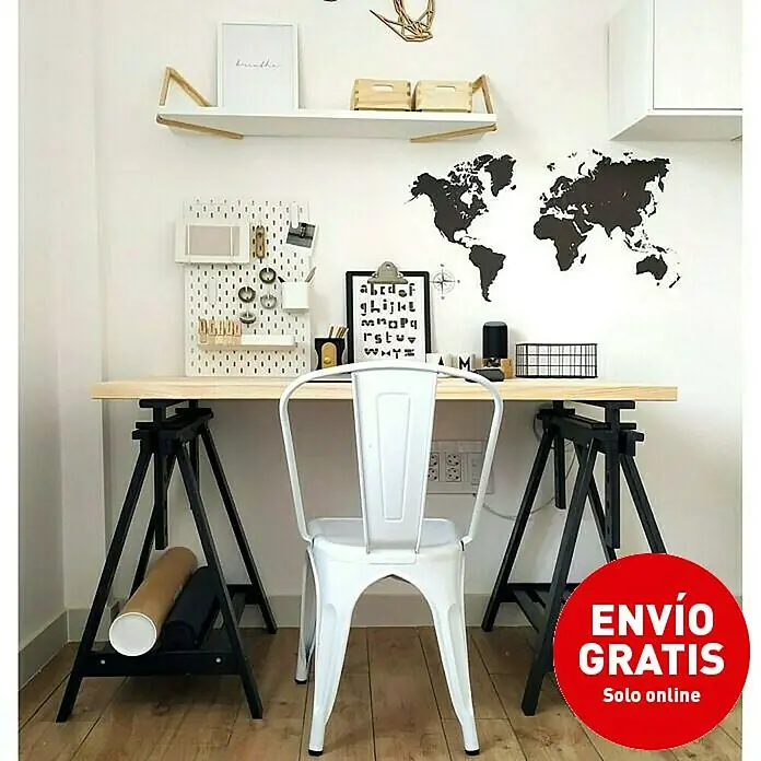 Astigarraga Mesa con caballetes regulables - L x An x Al: 140 x 70 x 102 cm, Negro, Natural, Pino, 3 pzs.