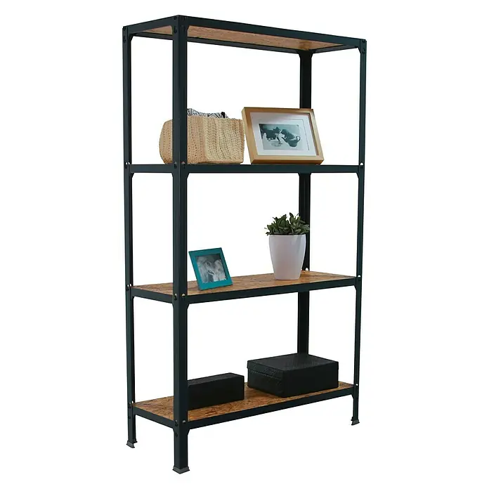 Simonrack Simonhome Estantería metálica Wood Mini - L x An x Al: 30 x 80 x 160 cm, Capacidad de carga: 150 kg/balda, Número de baldas: 4 ud., Inserción, Antracita/OSB - Vista angular