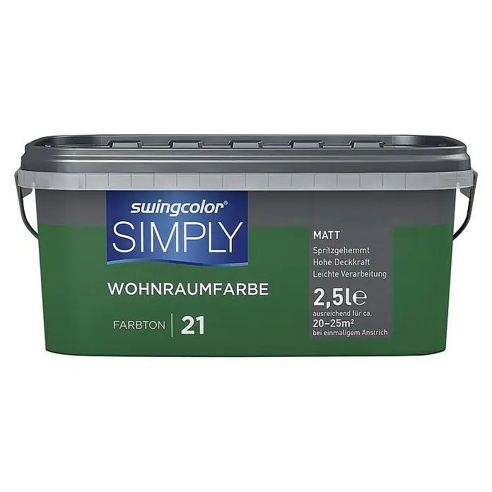 swingcolor Wandfarbe SIMPLY - Grün - Nr. 21, 2,5 l, Matt - Vorderansicht