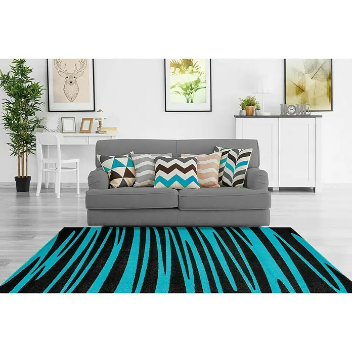 Kayoom Kurzflorteppich Broadway - Grau/Blau, 230 x 160 cm, 100 % Polypropylen - Stimmungsaufnahme