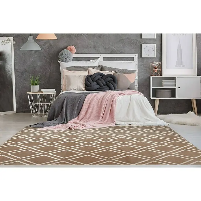 Kayoom Kurzflorteppich Monroe III - Braun, 150 x 80 cm, 100 % Polyester - Stimmungsaufnahme