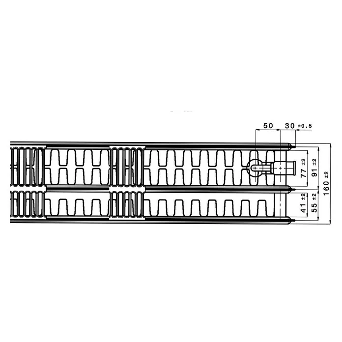 Universal-Planheizkörper - B x H: 80 x 50 cm, 6-fach, Typ: 3K-33, 1.682 W - Skizze