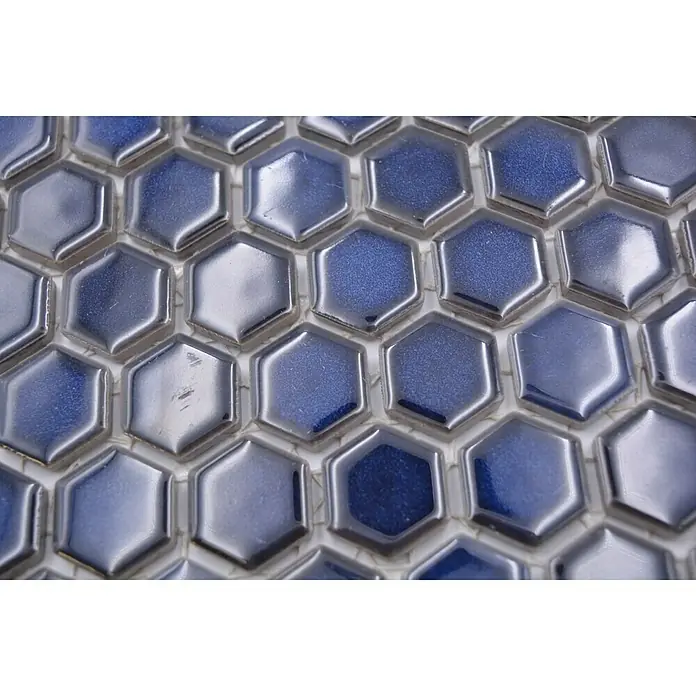 Mosaikfliese Hexagon Uni HX 260 - 26 x 30 cm, Blau, Glänzend - Detailaufnahme
