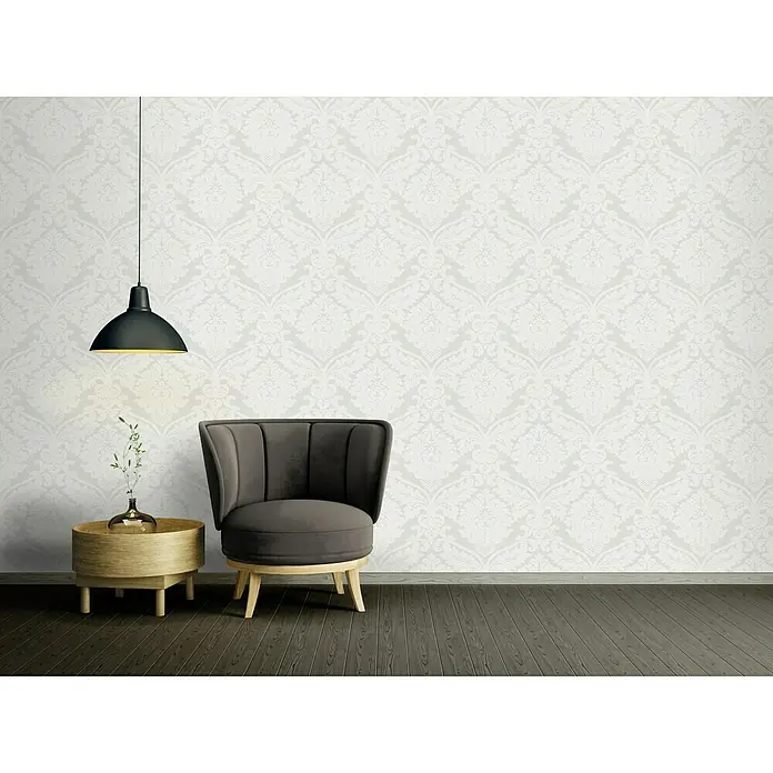 AS Creation Vliestapete Flock - Metallic/Weiß, Ornament, 10,05 x 0,53 m - Stimmungsaufnahme