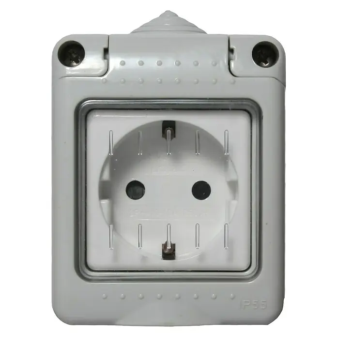 Fontini BF-19 Enchufe para estancias con humedad - x 1, Horizontal, Montaje en la pared, IP55, Gris