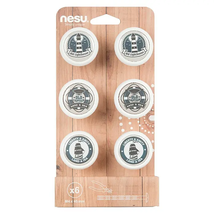 Nesu Pomo para muebles Captain 6 uds. - Ø x Al: 40 x 29 mm, Madera