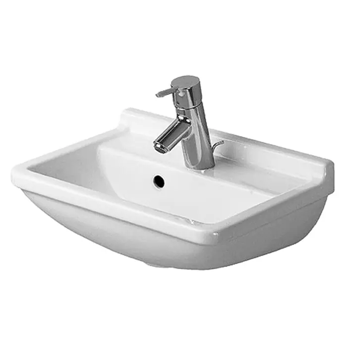 Duravit Starck 3 Waschbecken - 45 x 32 cm, Ohne Spezialglasur, Hahnloch: Mitte, Mit Überlauf, Weiß - Vorderansicht