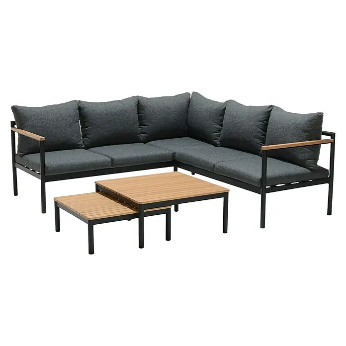 SENSUM Set lounge namještaja - 3-dij., Aluminij/eukaliptus, Antracit-svijetli eukaliptus - Dijagonalni pogled