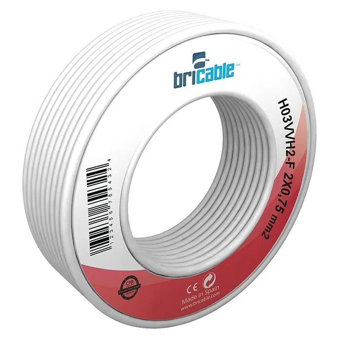 Bricable Cable unipolar Fase - H03VVH2-F2x0,75, 10 m, Blanco
