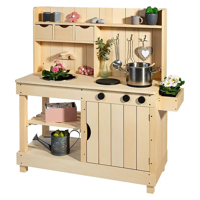 Muddy Buddy Matschküche Explorer - L x B x H: 102 x 40 x 105 cm, Zypresse, Natur - Vorderansicht