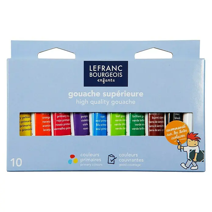Lefranc & Bourgeois Gouachefarben-Set Kids-Box - 10 Stk. x 10 ml, Tube - Vorderansicht