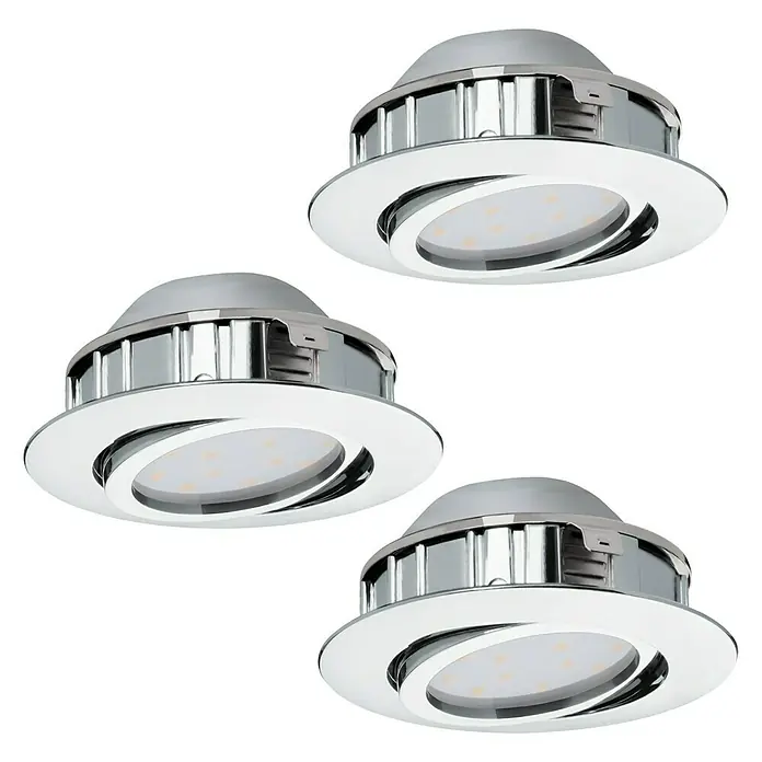 Eglo Set ugradbenih LED svjetiljki Pineda - 6 W, D x Š x V: 8,4 x 8,4 x 4 cm, Krom, 3 Kom., Topla bijela - Pogled sprijeda