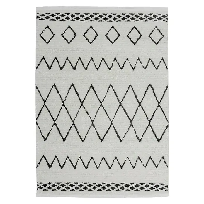 Kayoom Hochflorteppich Agadir - Weiß/Schwarz, 230 x 160 cm, 100% Polypropylen - Ansicht von oben