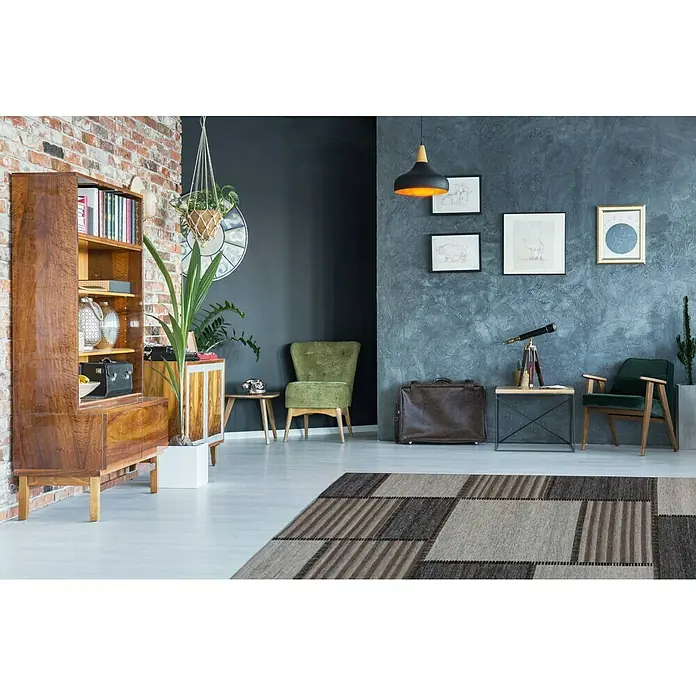 Kayoom Flachgewebeteppich Phönix - Grau/Braun, 170 x 120 cm, 75 % Wolle, 20 % Baumwolle, 5 % Polyester - Stimmungsaufnahme