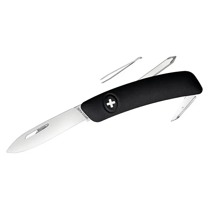 Swiza Taschenmesser D02 - Klingenlänge: 75 mm, Schwarz, 6 Funktionen - Vorderansicht