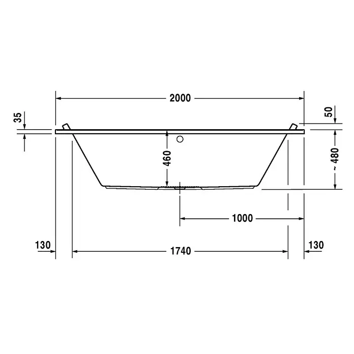 Duravit Starck 1 Badewanne Typ 3 - 200 x 100 cm, Sanitäracryl, Weiß - Vorderansicht