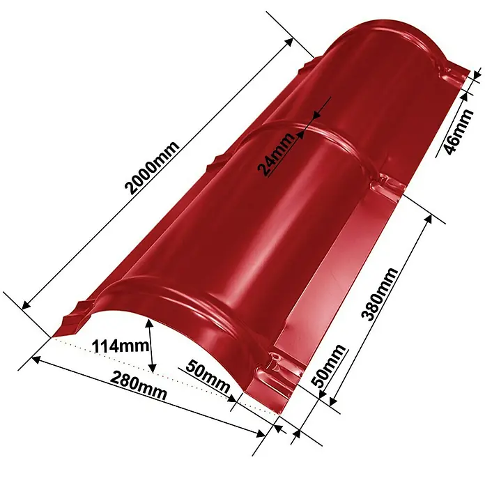 Probau Dachfirst - Terrakotta, 100 x 28 cm, Stahl - Vorderansicht