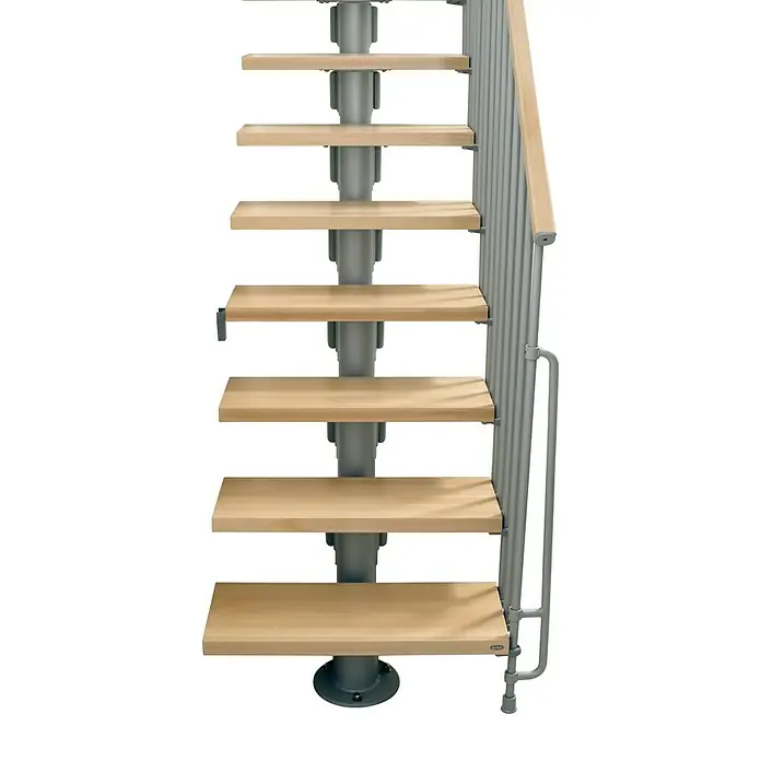 Fontanot Arké Mittelholmtreppe Kompact 89 - Breite: 89 cm, Grau Metallic, Gerade, Farbe Stufen: Buche Hell, Geschosshöhe: 191 cm - 303 cm - Ansicht von unten
