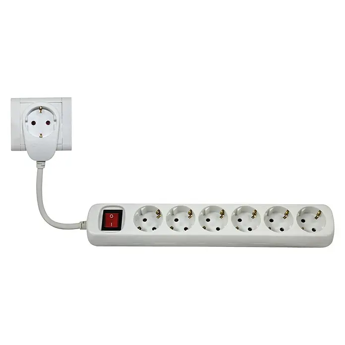 Produžni kabel s utičnicama Powersplit - Broj šuko utičnica: 7 Kom., Bijele boje, 2 m, 3.500 W - Pogled sprijeda