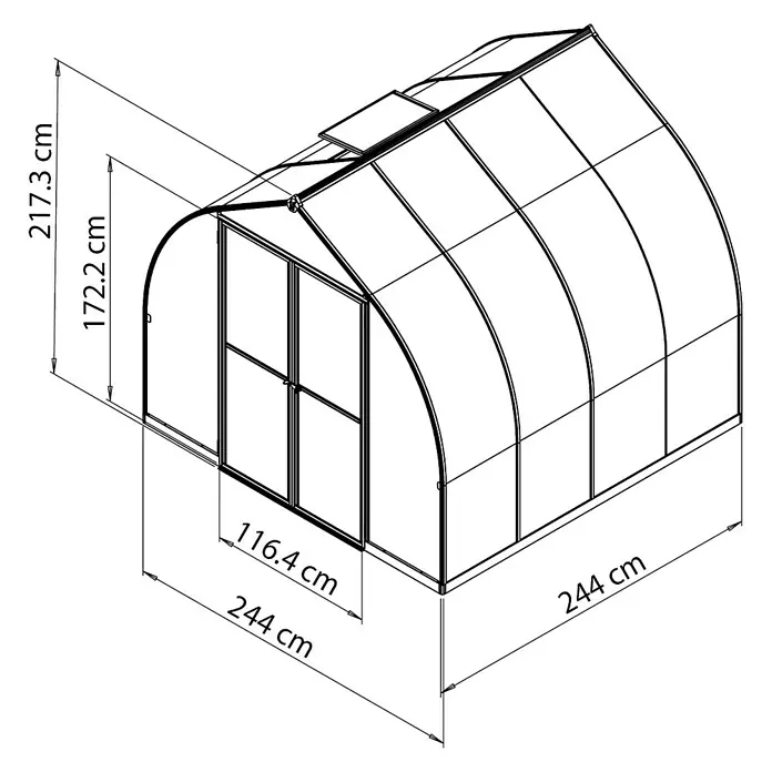 Staklenik Palram Bella - 2,44 x 2,44 x 2,17 m, Polikarbonat, Debljina stakla: 6 mm, Srebrne boje - Detaljan prikaz