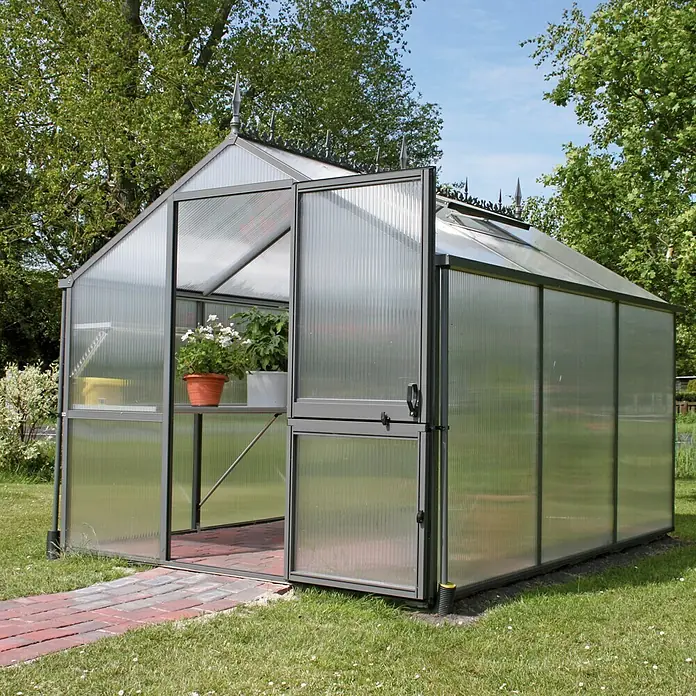 KGT Gewächshaus Tulpe III - Polycarbonat, Glasstärke: 16 mm, Anthrazitgrau - Stimmungsaufnahme